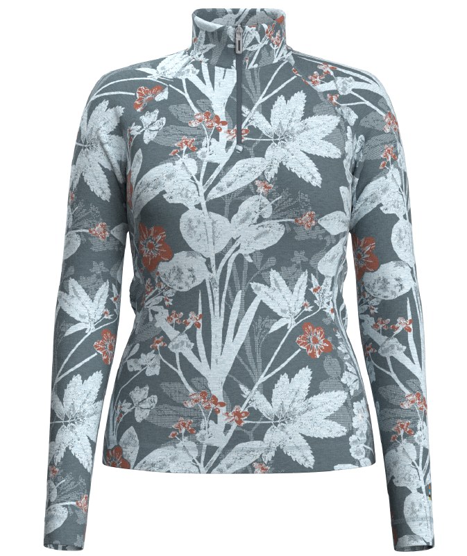 Smartwool Merino 250 Quarter Zip Womens Winter Sky Floral Medium